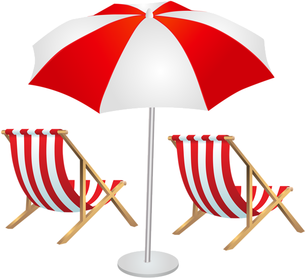 Beach Chairs And Umbrella Png Clip Art Image - Transparent Beach Chair With Umbrella Png (600x546), Png Download