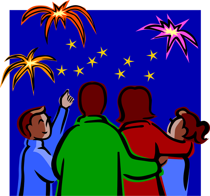 People Watching Firework Display Clipart - New Year Celebration Clipart (700x654), Png Download