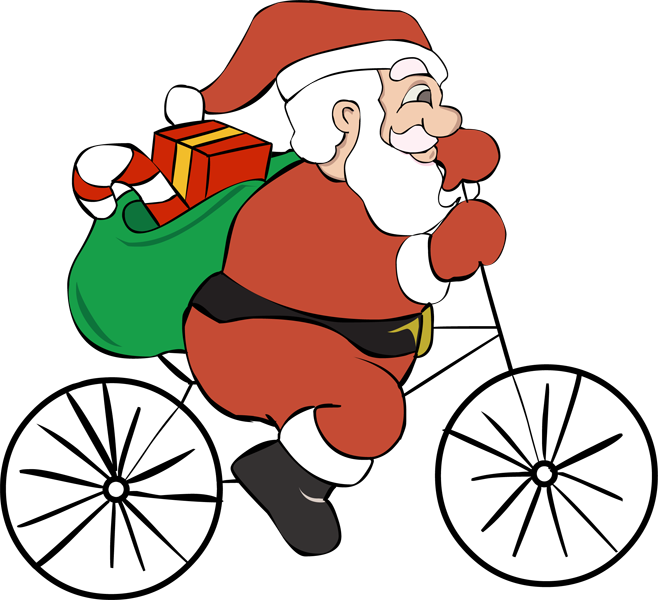 Santa Clipart Bike - Santa On A Bike Clipart (658x600), Png Download