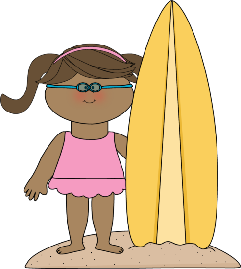 Girl With Surfboard - Girl With Surfboard Clipart (492x550), Png Download