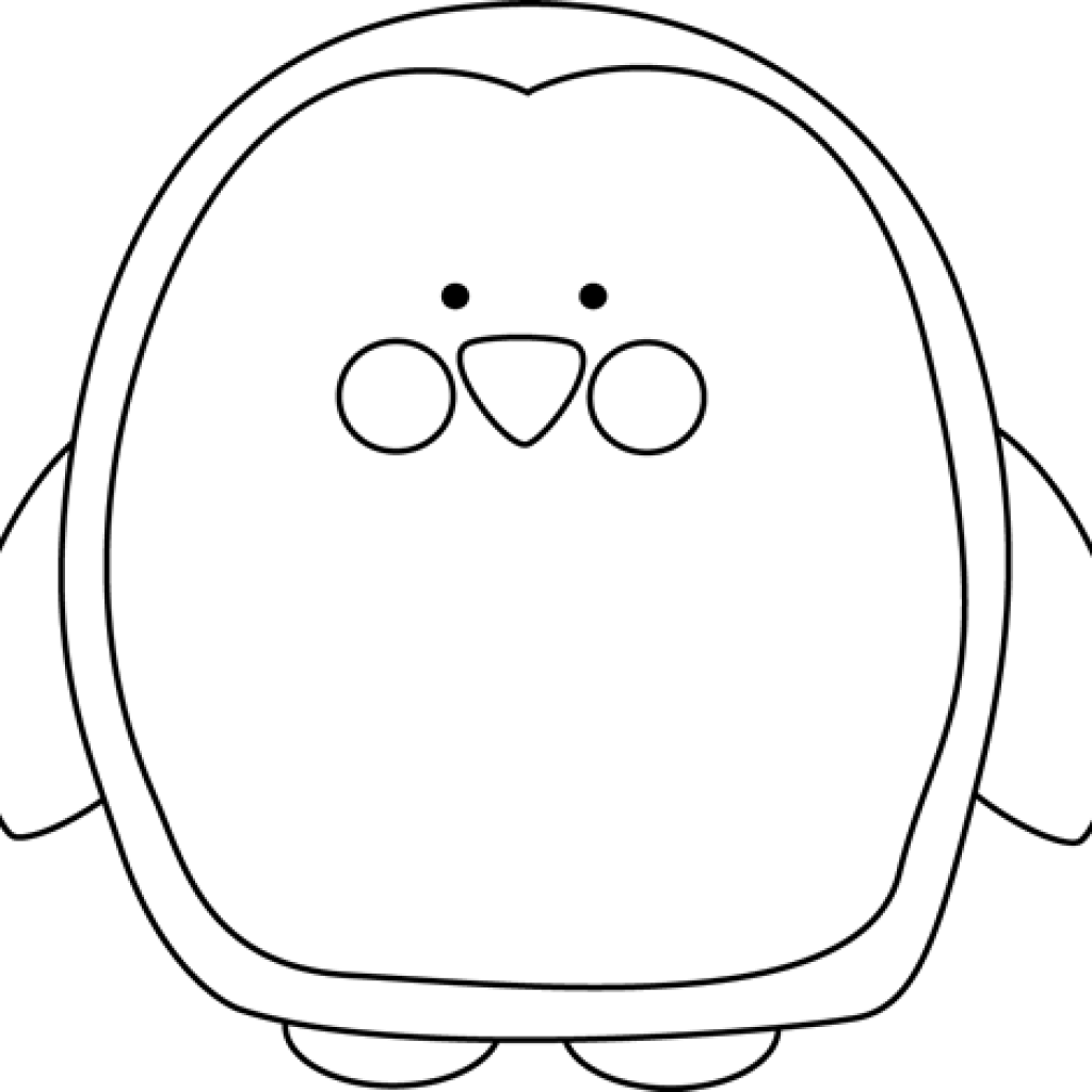 Penguin Clip Outline - Cute Penguin Clipart Black And White (1024x1024), Png Download