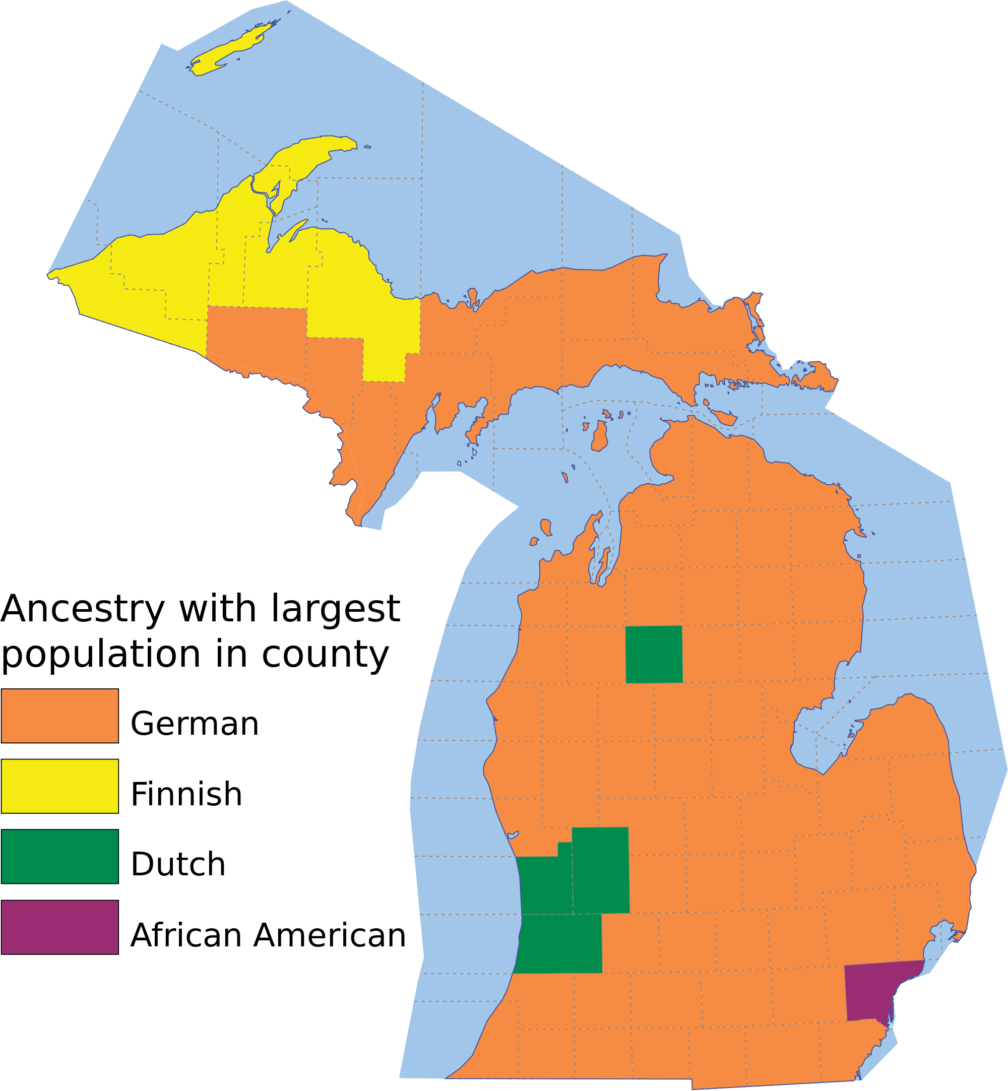 In - Michigan Ancestry Map (2000x2165), Png Download