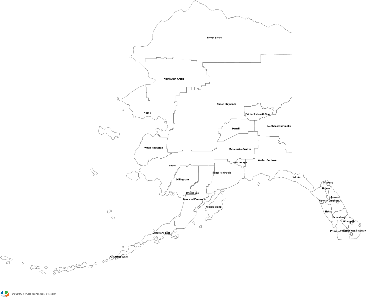 Alaska Counties Outline Map - Sketch (1584x1123), Png Download