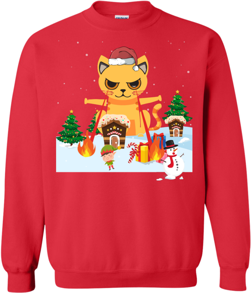Cat Laser Eyes Funny Crewneck Pullover Sweatshirt - Sweater (1024x1024), Png Download