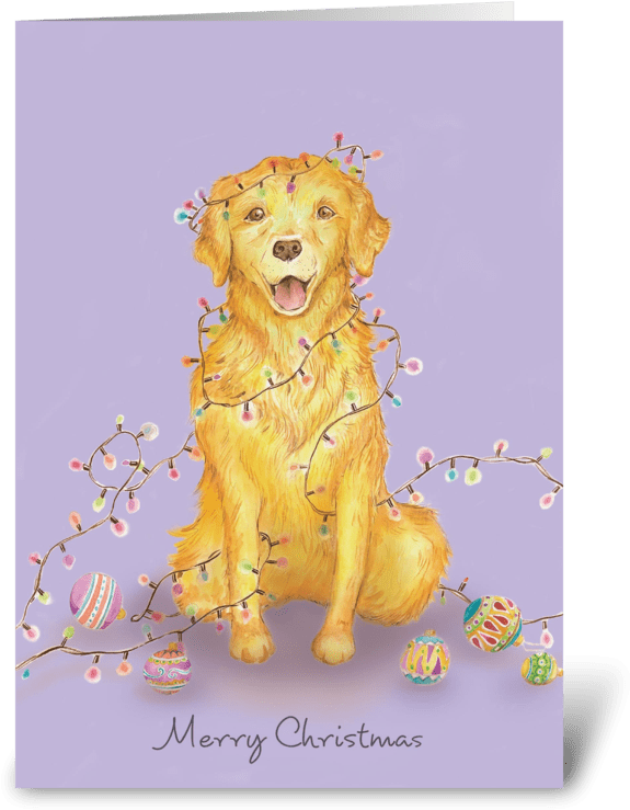 Christmas Dog Greeting Card - Golden Retriever (700x792), Png Download