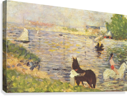 Weises Und Schwarzes Pferd Im Flus Canvas Print - George Seurat Post Impressionism (428x323), Png Download