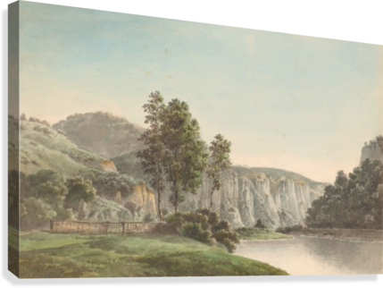 River Landscape With Distant Cliffs - Watercolor Painting (429x322), Png Download