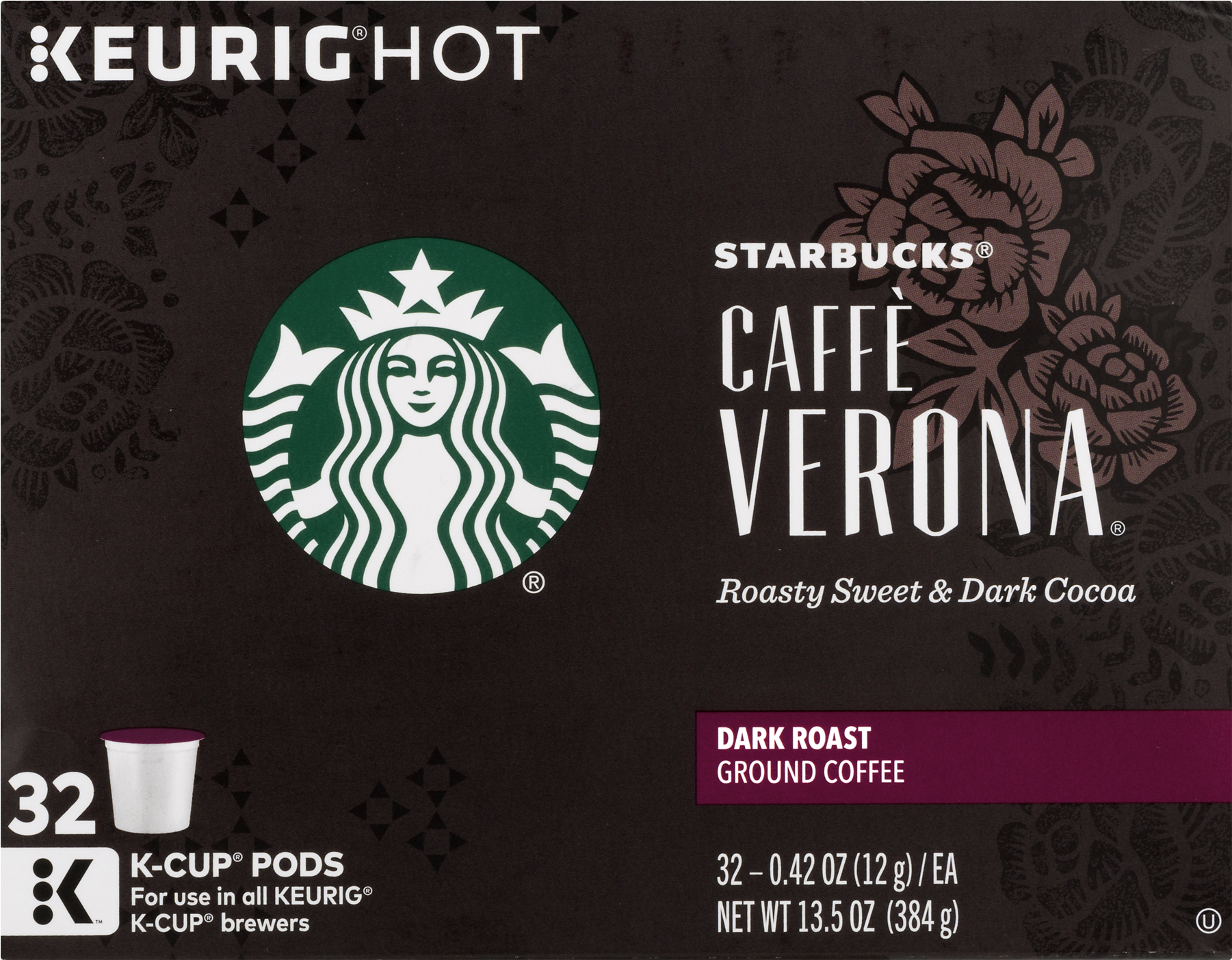 Starbucks Caffe' Verona Ground Coffee K-cup Dark Roast - Keurig Starbuck Caffe Verona (1800x1800), Png Download