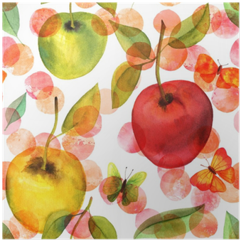 Seamless Pattern With Watercolor Apples And Butterflies - Watercolor Painting (400x400), Png Download