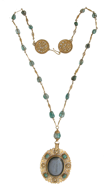 Gold, Emerald, Pearl And Amethyst Cross With Chain - Jewellery (375x640), Png Download