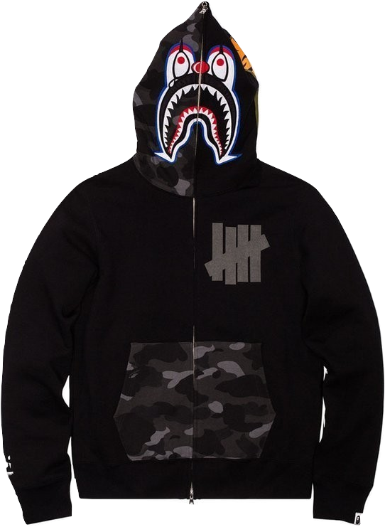 Bape X Undefeated Pierrot Shark Full Zip Hoodie - Bape X Undefeated Shark Hoodie (760x760), Png Download