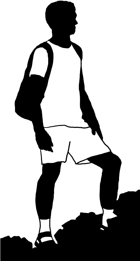 Boy Climbing Mountain, Black White Silhouette Boy Climbing - Black And White Boy Silhouette (447x851), Png Download