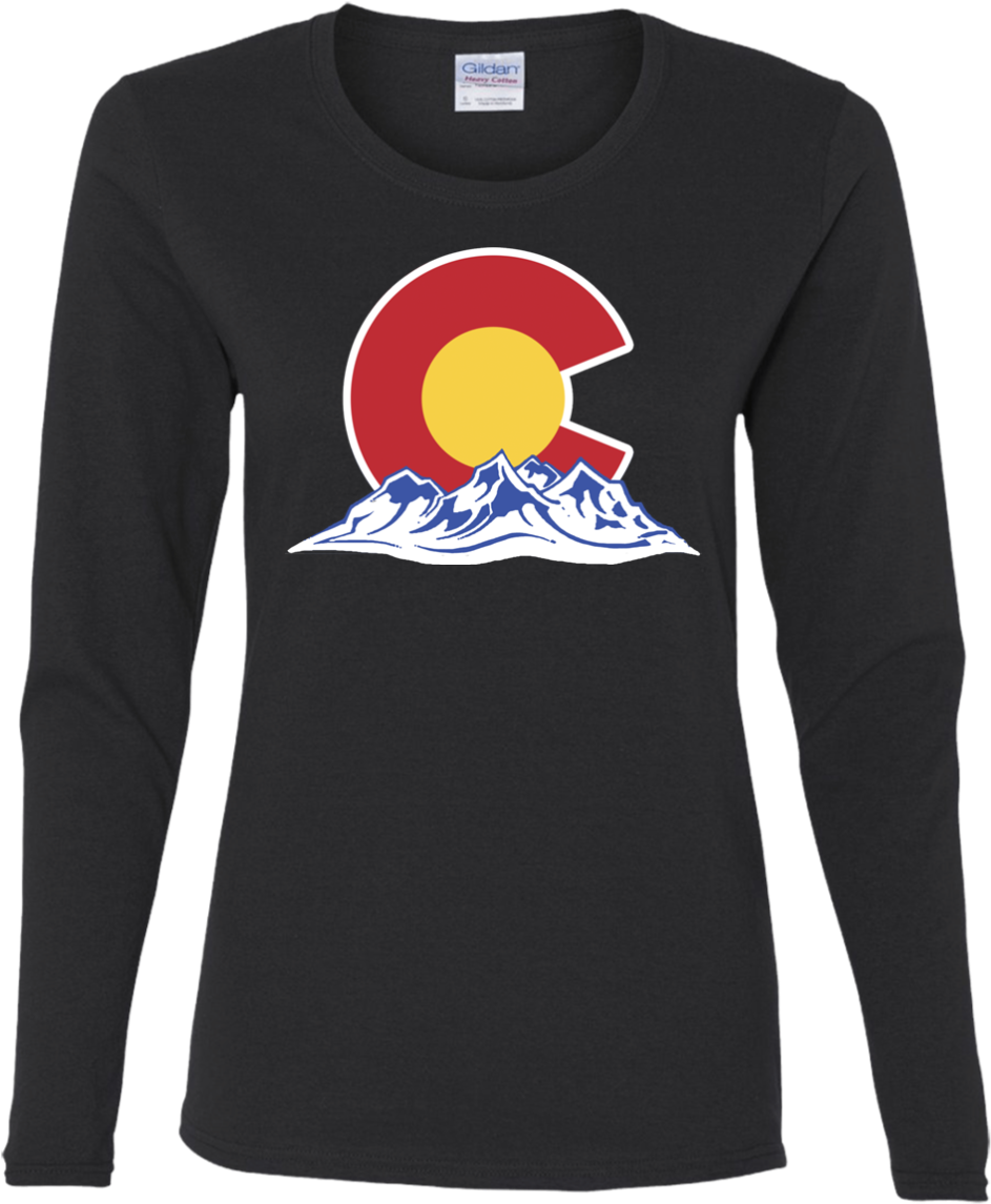 Colorado Mountain Silhouette Ladies' Cotton Long Sleeve - Tee Shirt Gucci Disney (1155x1155), Png Download