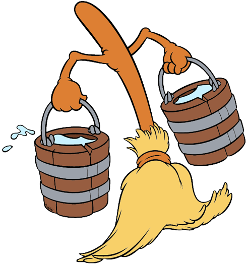 Broom Water Buckets - Fantasia Disney Png (490x526), Png Download