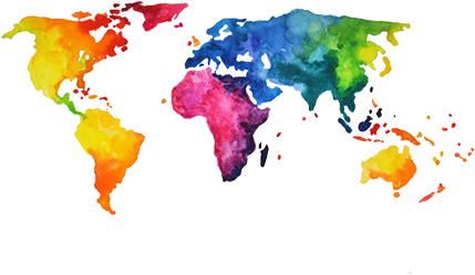 Text, Images, Music, Video - Watercolor Colorful World Map (510x350), Png Download