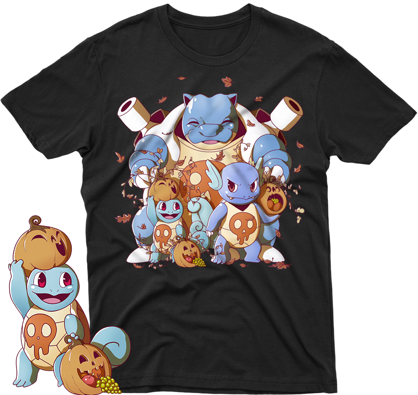 Squirtle Autumn Fall Halloween Day Black Unisex T-shirt - Jordan 12 Light Aqua Shirt (857x810), Png Download