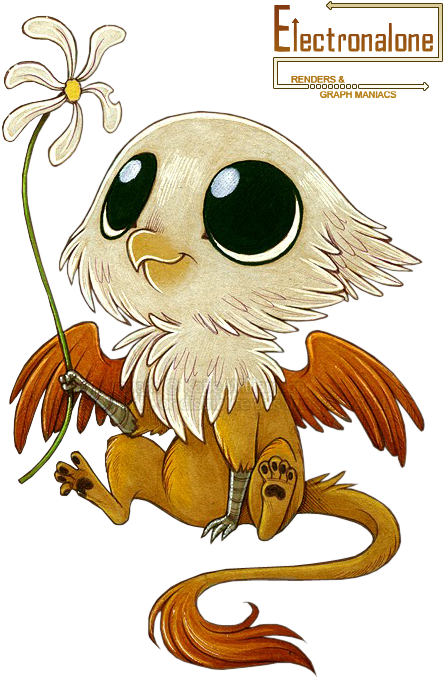 Renders Griffon Chimere Kawaii Cute Mignon Assis Fleur - Griffon Kawaii (500x737), Png Download