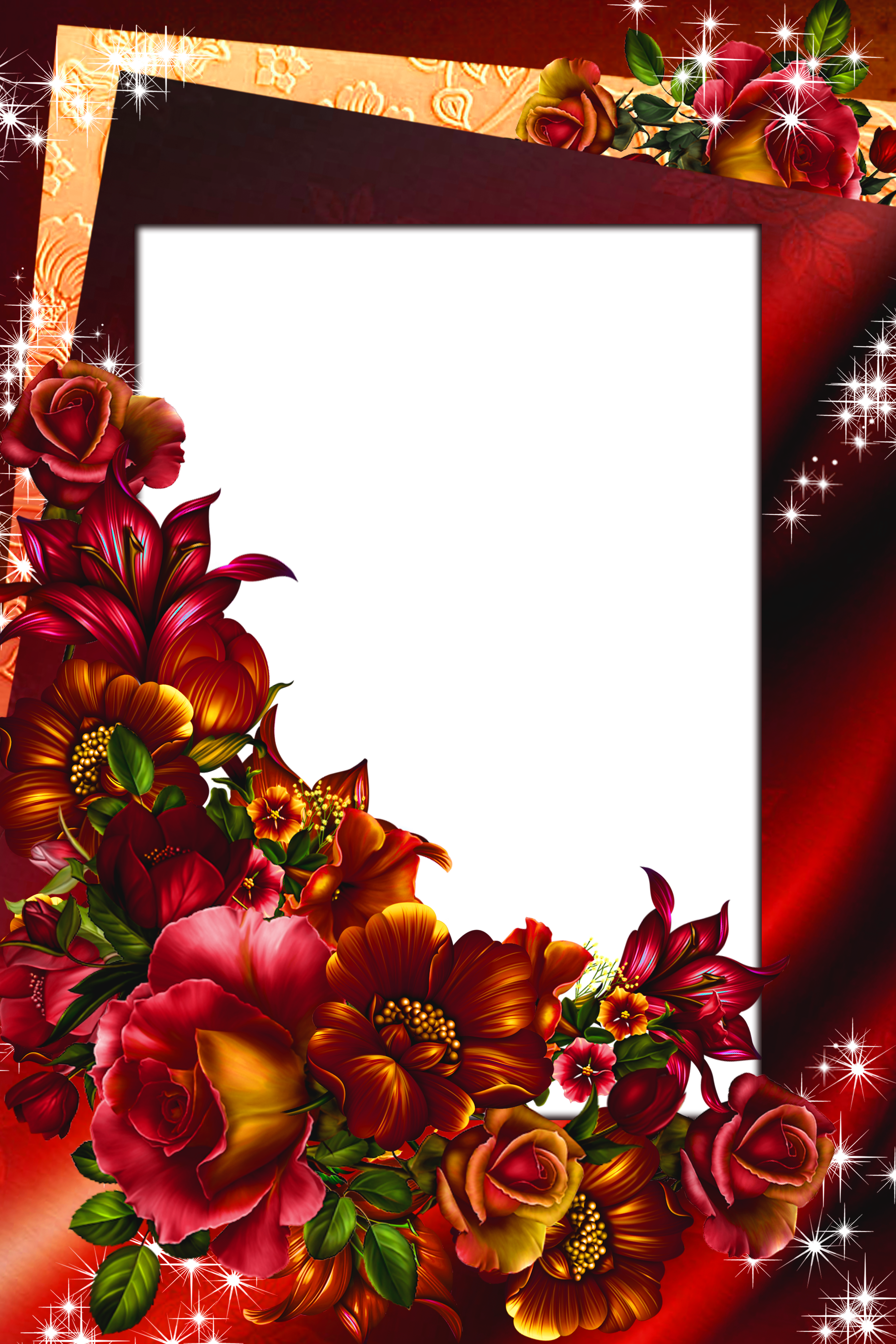 Red Flowers Frame Png (2362x3543), Png Download