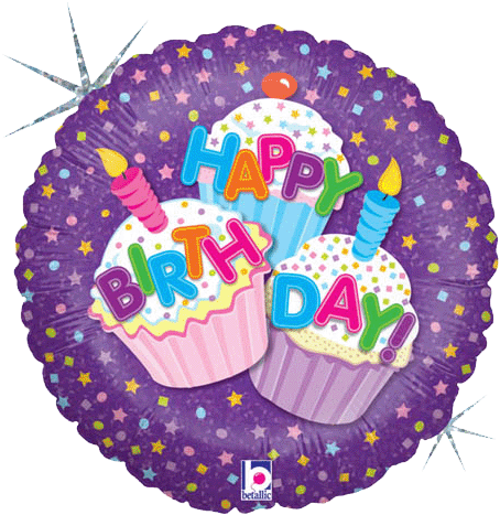 18" Happy Birthday Cupcake Balloons All American Balloons - Happy Birthday Cupcake 18 Inch Foil Balloon (480x480), Png Download