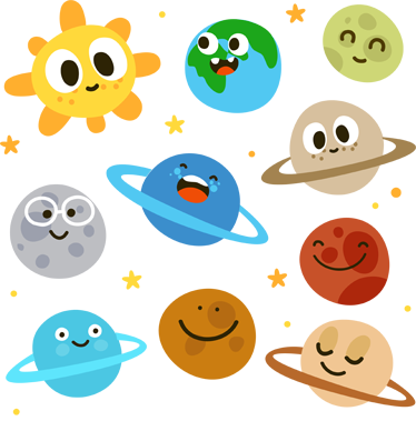 Cartoon Sun, Cartoon Wall, Kids Wall Stickers, Wall - Planetas Del Sistema Solar Animados (374x379), Png Download