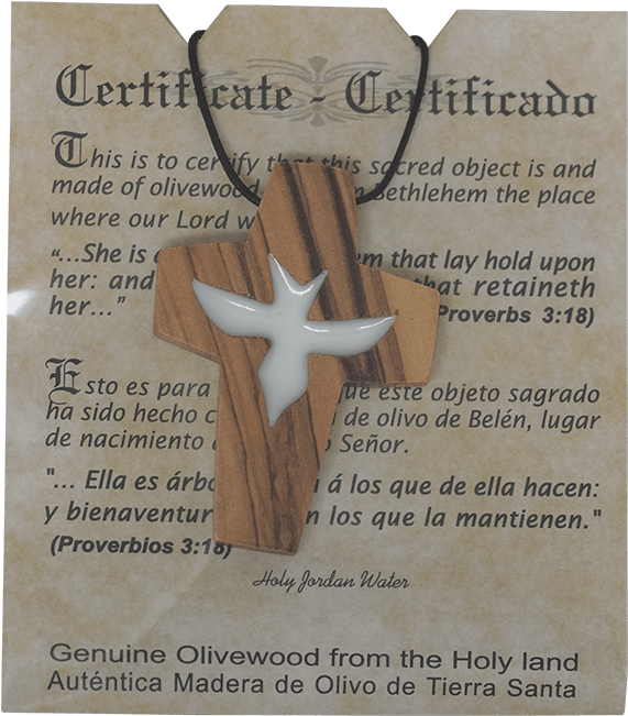 Dove In Cross Olive Wood Pendant (650x650), Png Download