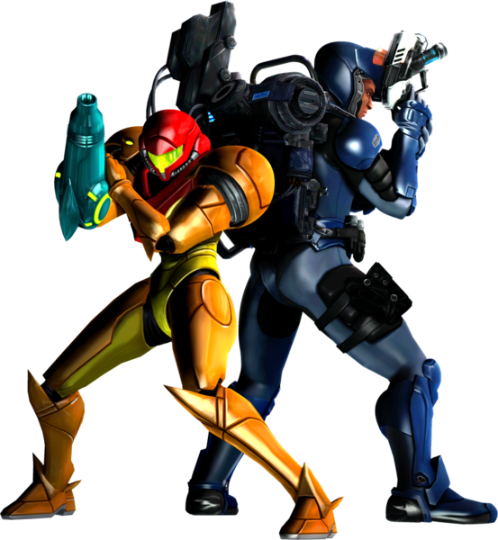 Samus Aran And Anthony Higgs Metroid Prime, Metroid - Metroid Other M Suit (553x600), Png Download