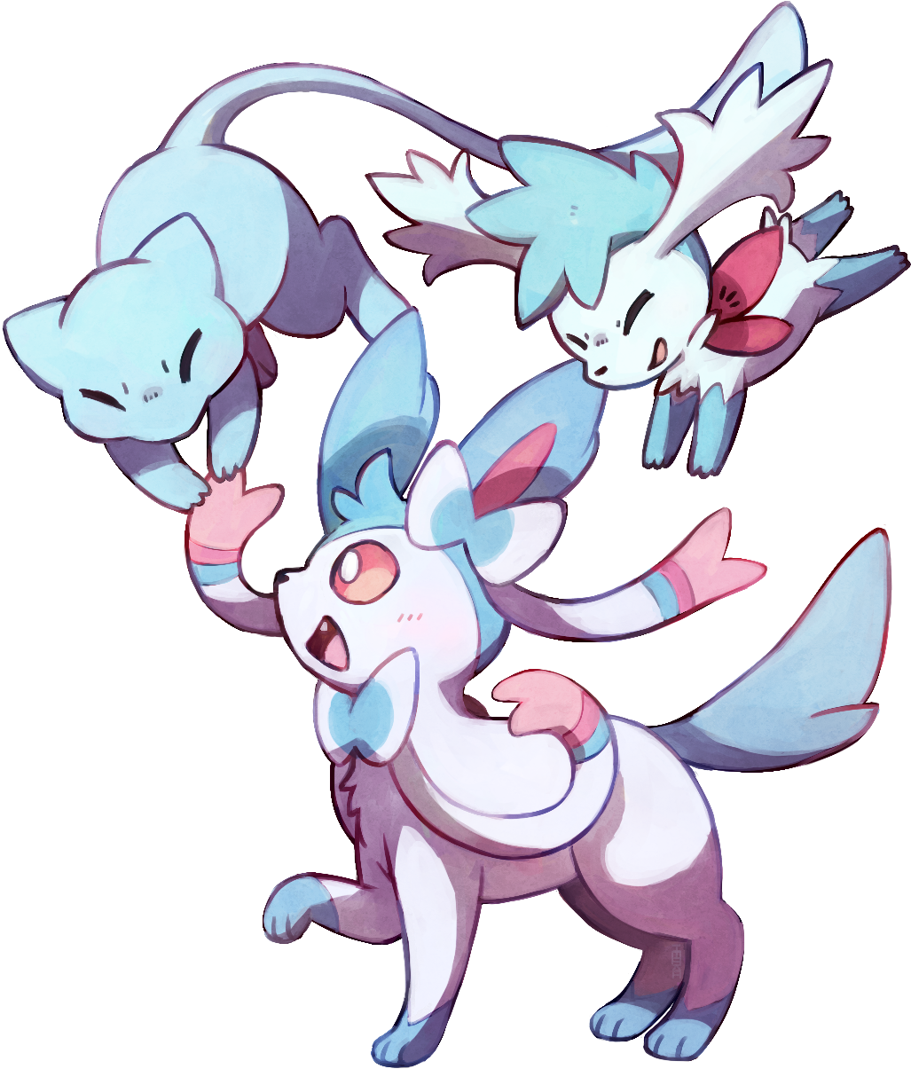 Image - Sylveon And Mew Shiny (1109x1262), Png Download
