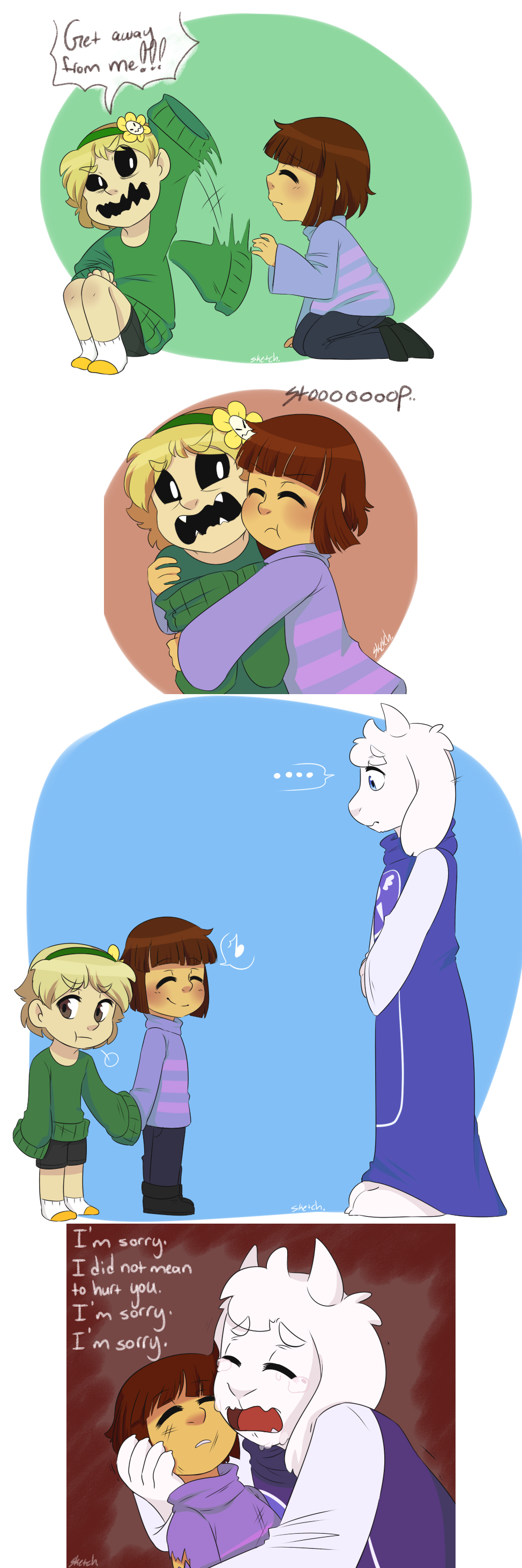 Neh Et Awa Sketch I Did Not Ntan To Huft Uou - Human Flowey And Chara (974x2923), Png Download