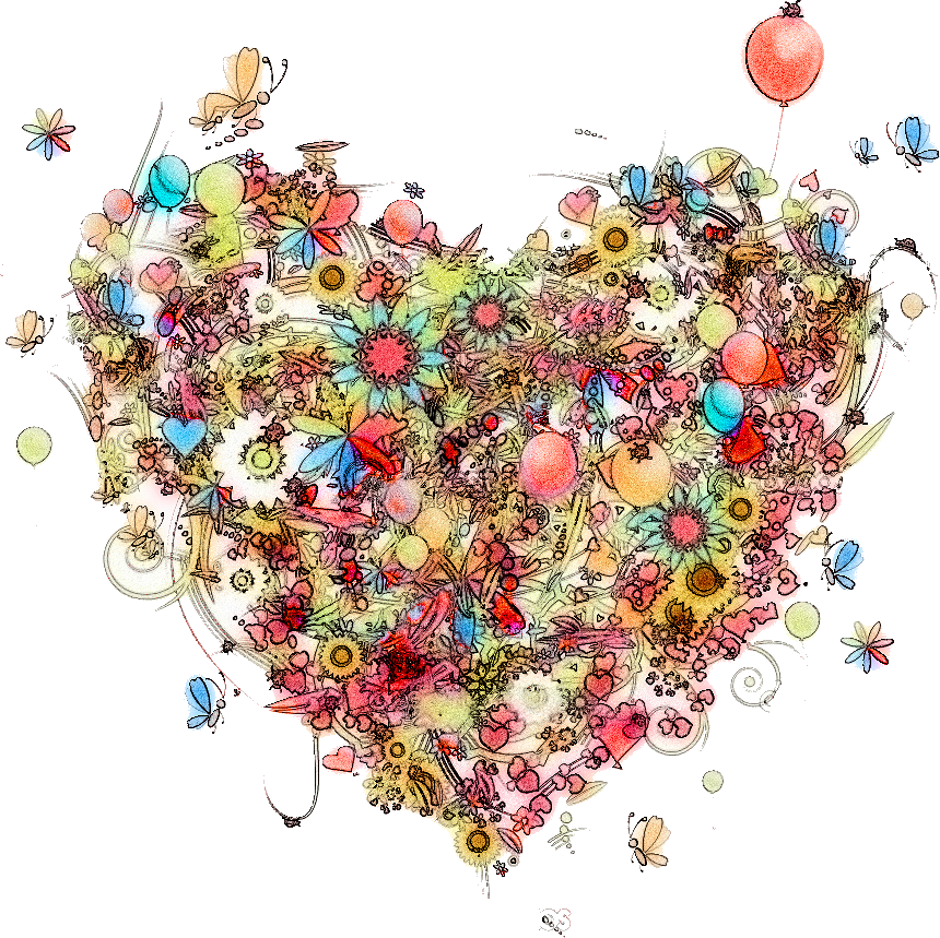 Coeur Fleuri Aquarelle - Balloon (860x859), Png Download