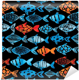 Light Watercolor Blue And Gold Fishes On The Black - Watercolor Painting (400x400), Png Download