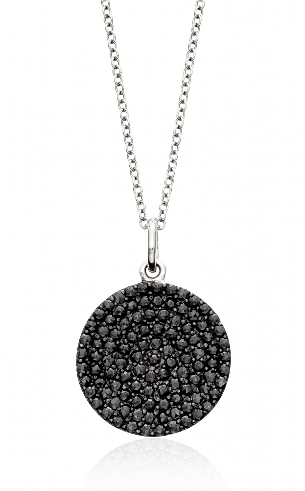 14k White Gold Pave Disc Pendant With Black Rose Cut - Locket (1000x1000), Png Download
