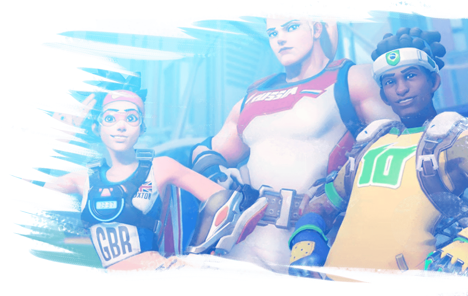 Tracer, Ana And Lucio In Overwatch Summer Games Skins - Overwatch Summer Games Map (1581x1128), Png Download