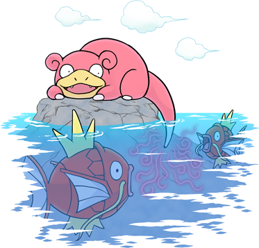 Slowpoke And Magikarp Type, Water, Anime, Future Tattoos, - Slowbro And Slowking (373x357), Png Download