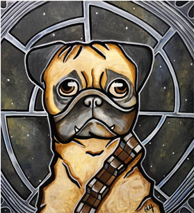 Chewbacca Pug Acrylic Painting 24″ X 24″ - Pug (400x304), Png Download