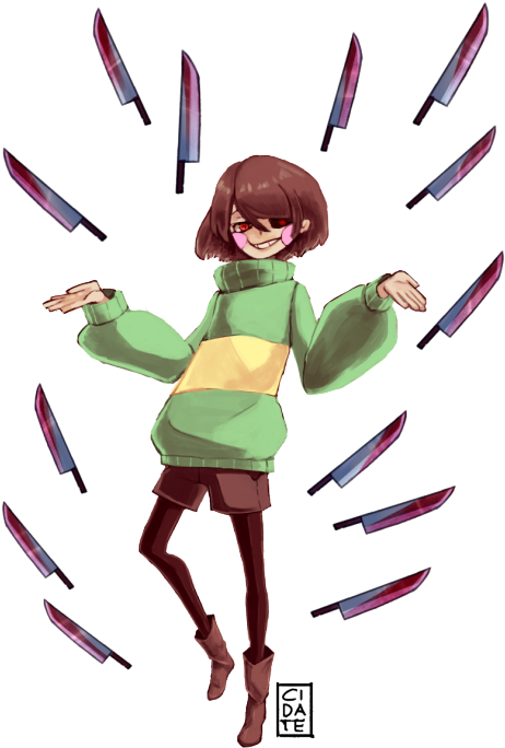 [ Img] - Chara Knives (500x713), Png Download