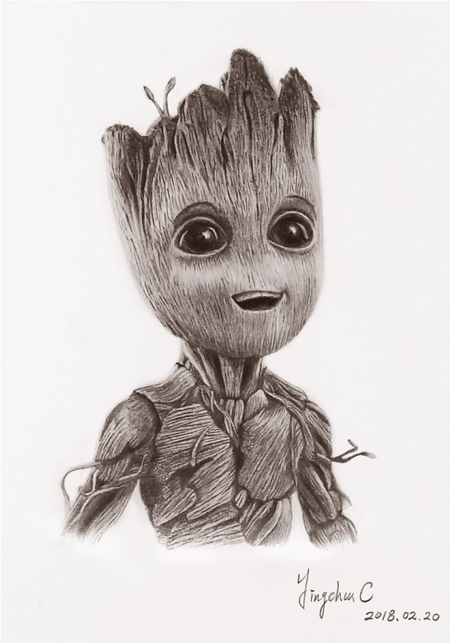 手繪作品：baby Groot - Groot Blanco Y Negro (1200x900), Png Download