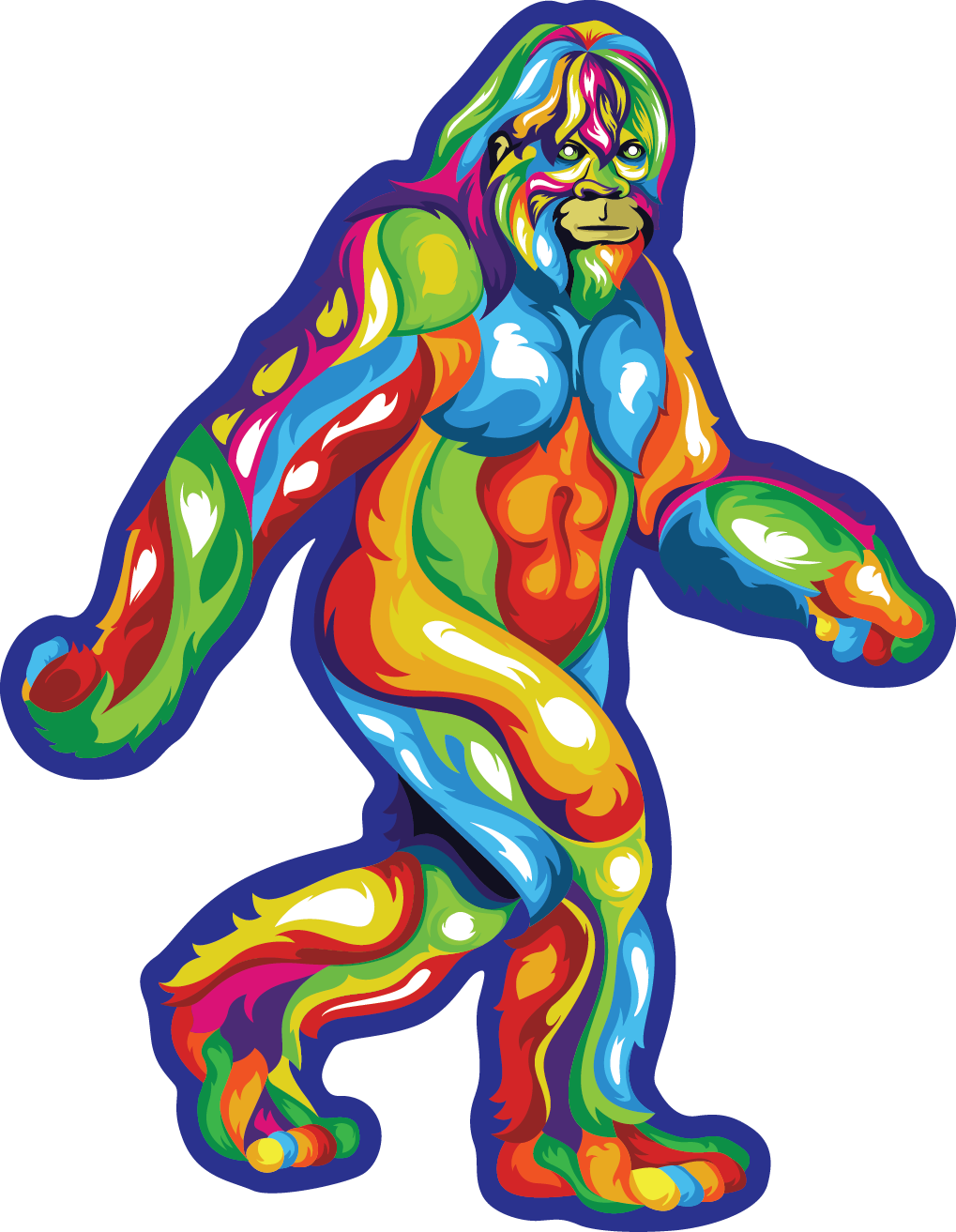 Bold Colorful Bigfoot Stroll Sticker - Sticker (1019x1313), Png Download