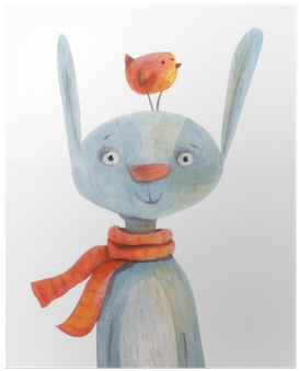 Bunny With Red Bird On Head - Dzieci Wakacje Ilustracje Fotolia (400x400), Png Download