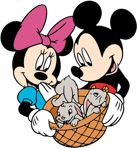 Bunny Clipart Minnie Mouse - Mickey And Minnie Mouse Spring (450x482), Png Download