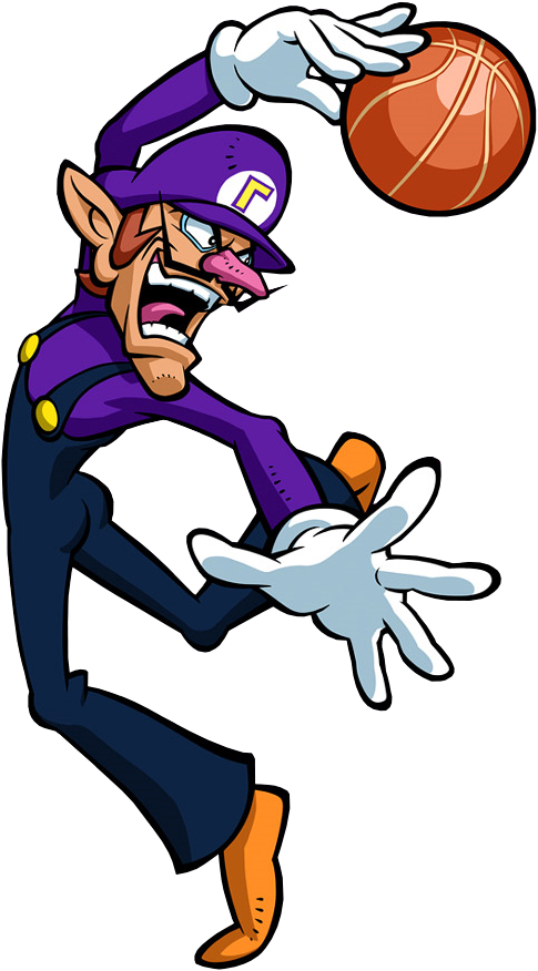 Waluigi Plays Ball - Mario Hoops 3 On 3 Art (485x876), Png Download