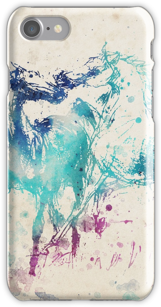 Watercolor Horses Iphone 7 Snap Case - Watercolor Horses (750x1000), Png Download