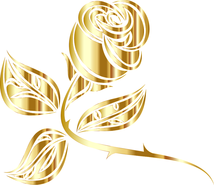 Yellow Rose Clipart Gold Decoration - Golden Rose & Thorns Round Ornament (831x720), Png Download