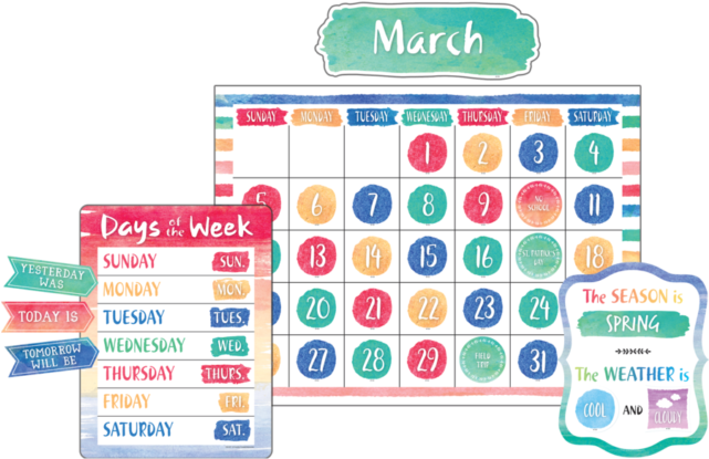 Watercolor Calendar Bulletin Board Display Set - Calendar Bulletin Board Sets (640x640), Png Download