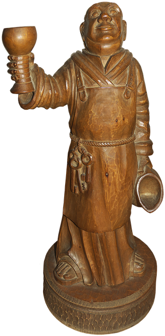 Monk, Jug Wine, Wine Glass, Holzfigur, Sculpture - Wine (387x720), Png Download