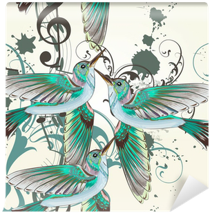 Seamless Vector Pattern With Humming Birds In Watercolor - Getitstickit Veukskintabamafirehdx89 9 Love Birds Removable (400x400), Png Download