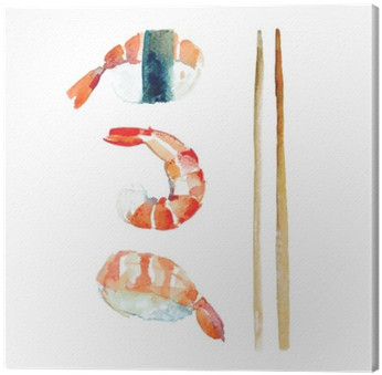 Watercolor Set Of Sushi With Shrimp - Watercolor Painting (400x400), Png Download