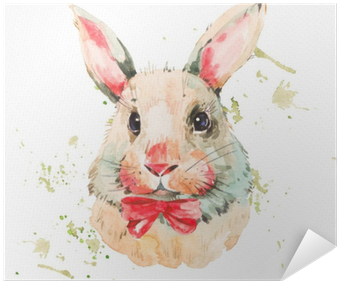Cute Watercolor White Rabbit With Red Bow Poster • - Watercolor Painting (400x400), Png Download
