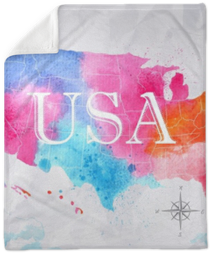 Watercolor Map United States Pink Blue Plush Blanket - Art Print: Anna42f's Ink United States Map, 61x46cm. (400x400), Png Download