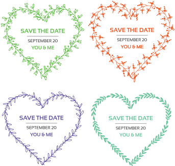 Set Of Save The Wedding Title With Heart Shaped, Floral - Heart (360x360), Png Download