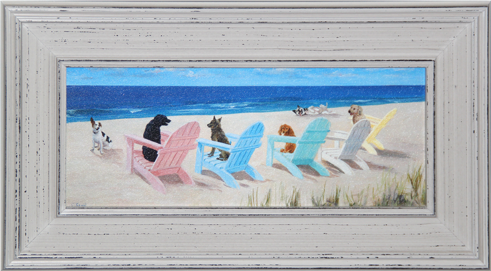 Dogs At The Beach Framed Art Print - Carol Saxe - Southern Chair Tails (1000x1000), Png Download